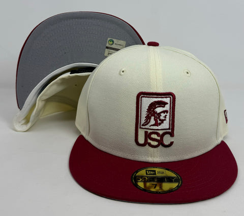 USC Trojans Fitted 59Fifty New Era Chrome Burgundy Cap Hat Grey UV