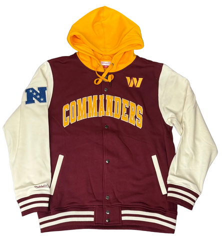 Washington Commanders Mens Mitchell & Ness Courtside Hoodie Fleece Jacket - THE 4TH QUARTER