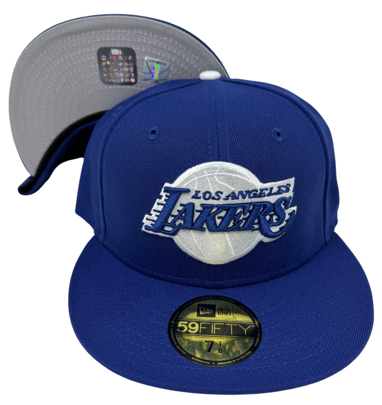 Los Angeles Lakers New Era 59Fifty Royal Blue Fitted Hat Cap Grey