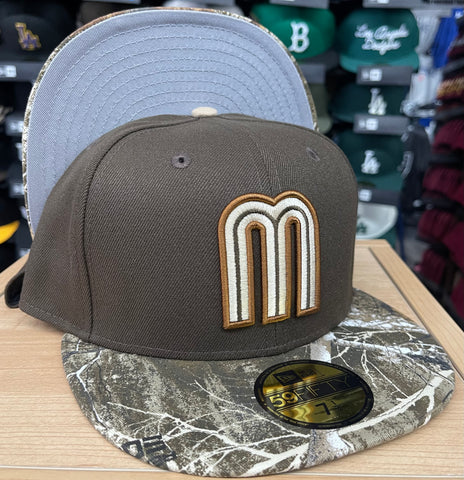 Mexico Fitted New Era 59FIFTY Brown Realtree Hat Cap Grey UV