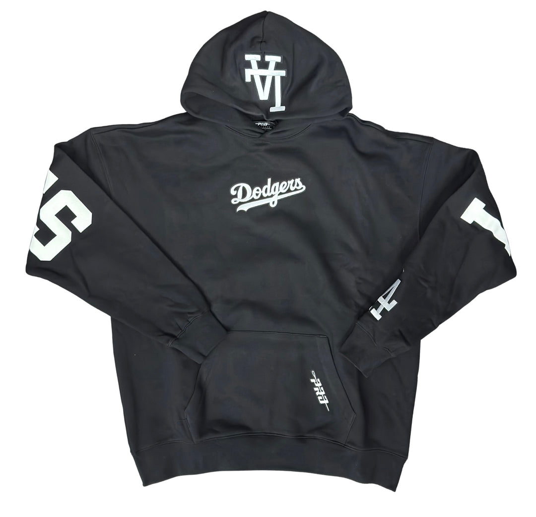 Los Angeles Dodgers Mens Sweatshirt Pro Standard Wingspan Black White Hoodie - THE 4TH QUARTER