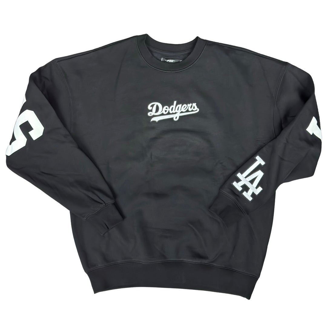 Los Angeles Dodgers Mens Sweatshirt Pro Standard Drop Shoulder Wingspan Crew Neck Fleece Black White - THE 4TH QUARTER