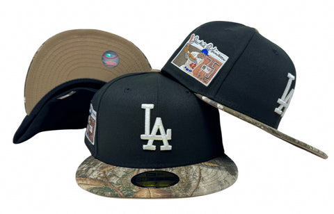 Los Angeles Dodgers New Era 59Fifty 75th JR Anniv. Black Realtree Fitted Hat Cap Camel UV