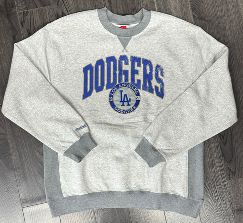 Los Angeles Dodgers Mens Mitchell & Ness Vintage Logo Crew Neck Sweatshirt Grey