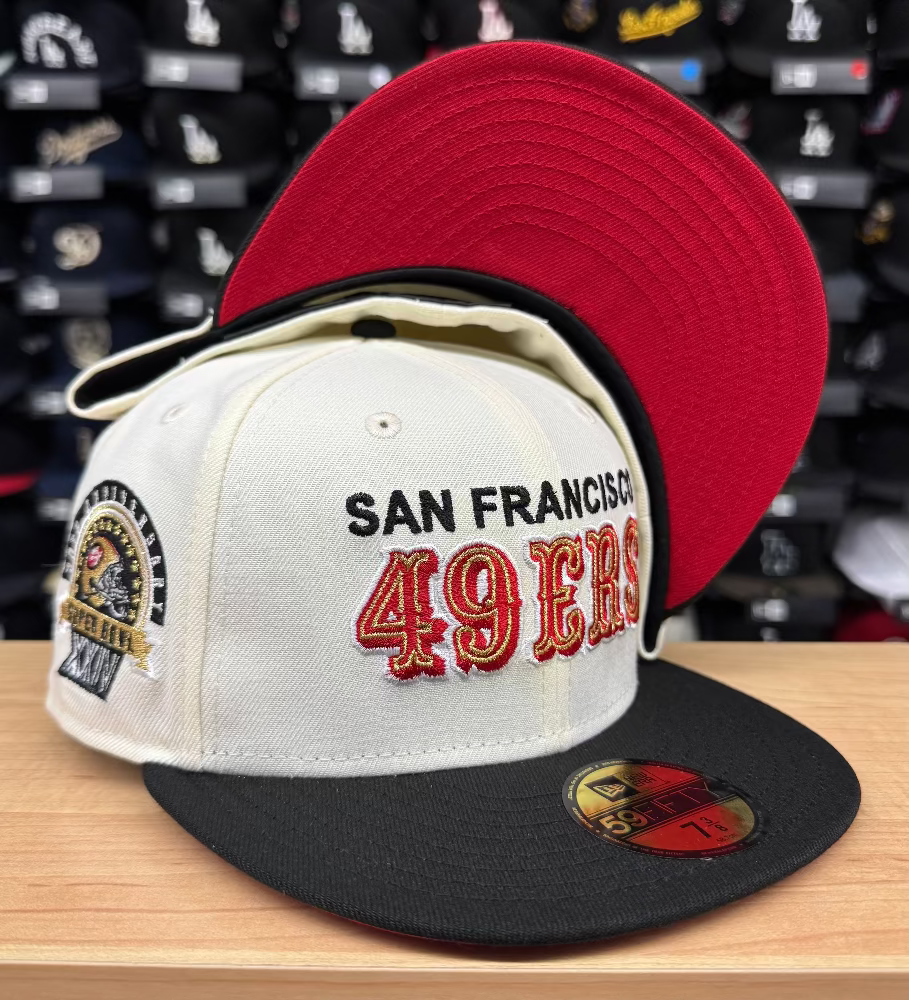 San Francisco 49ers Fitted New Era 59Fifty 30th Chrome Black Cap Hat Red UV - THE 4TH QUARTER
