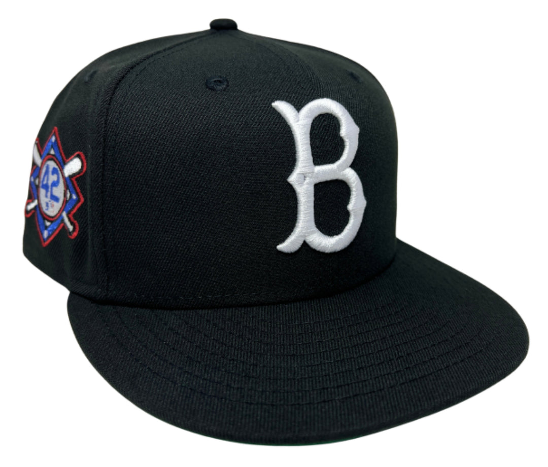 Brooklyn Dodgers Fitted New Era 59Fifty Jackie Robinson 42 Black Cap Hat Green UV - THE 4TH QUARTER