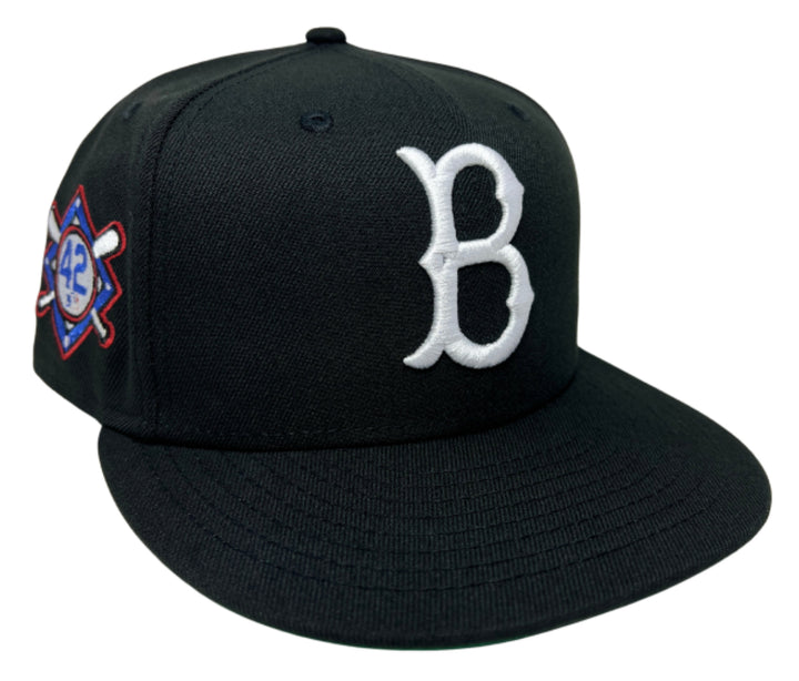 Brooklyn Dodgers Fitted New Era 59Fifty Jackie Robinson 42 Black Cap Hat Green UV - THE 4TH QUARTER