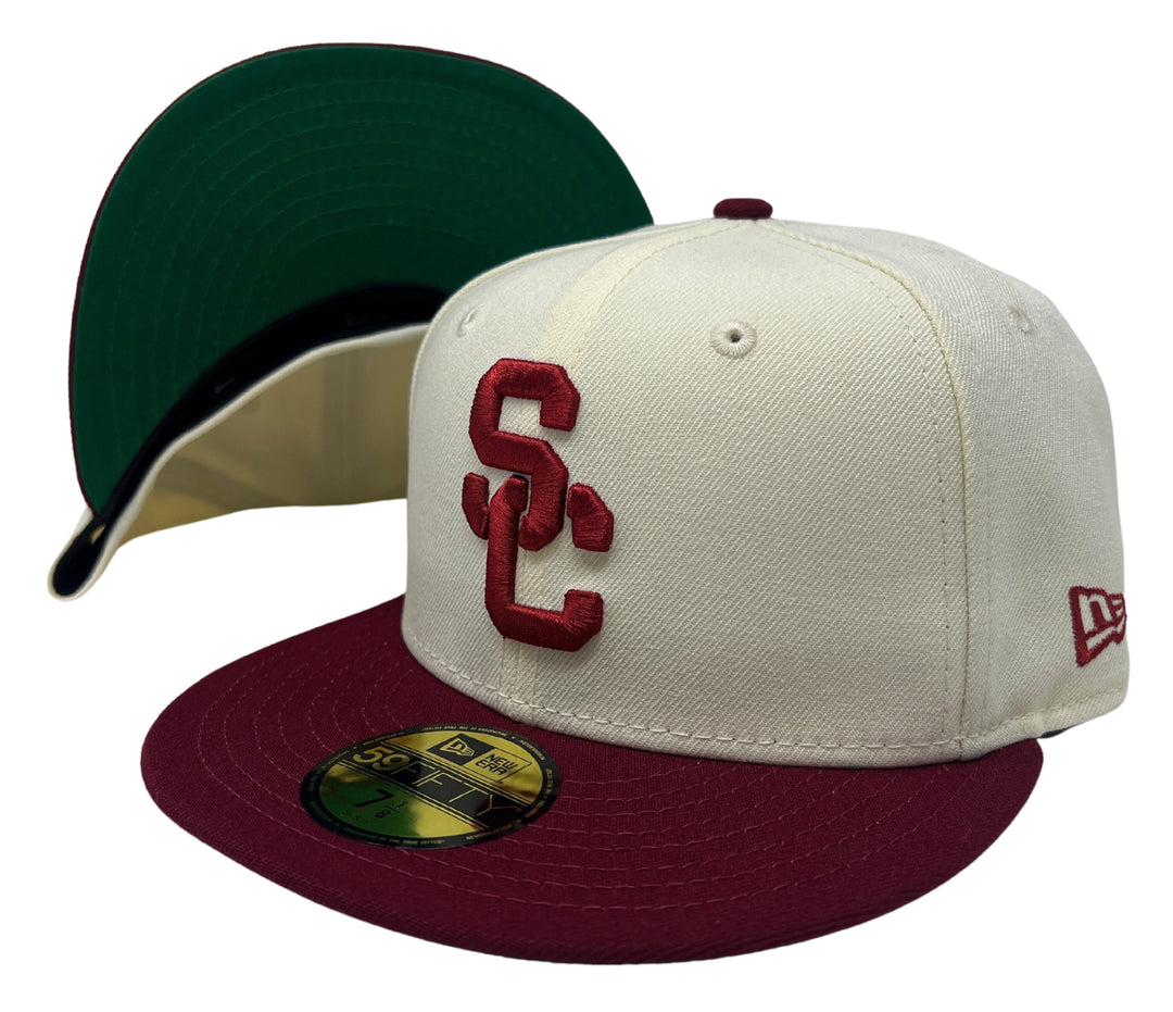 USC Trojans Fitted New Era 59Fifty Chrome Burgundy Cap Hat Green UV - THE 4TH QUARTER