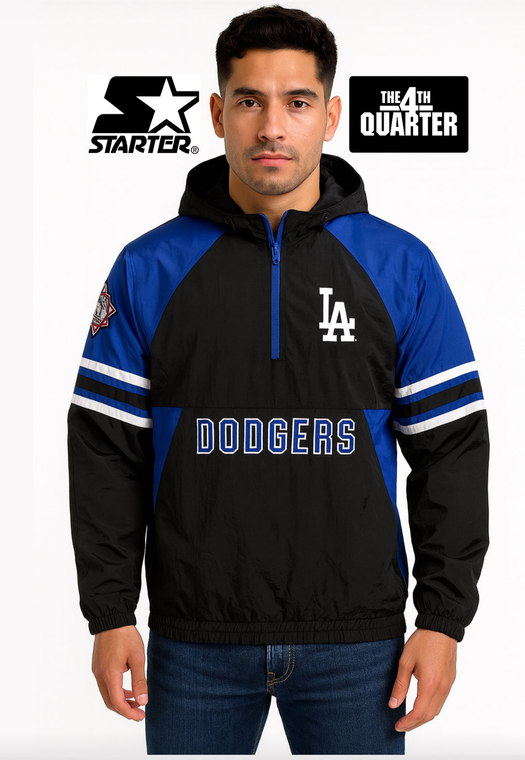 Los Angeles Dodgers Mens Prospect 1/4 Zip Starter Jacket - THE 4TH QUARTER