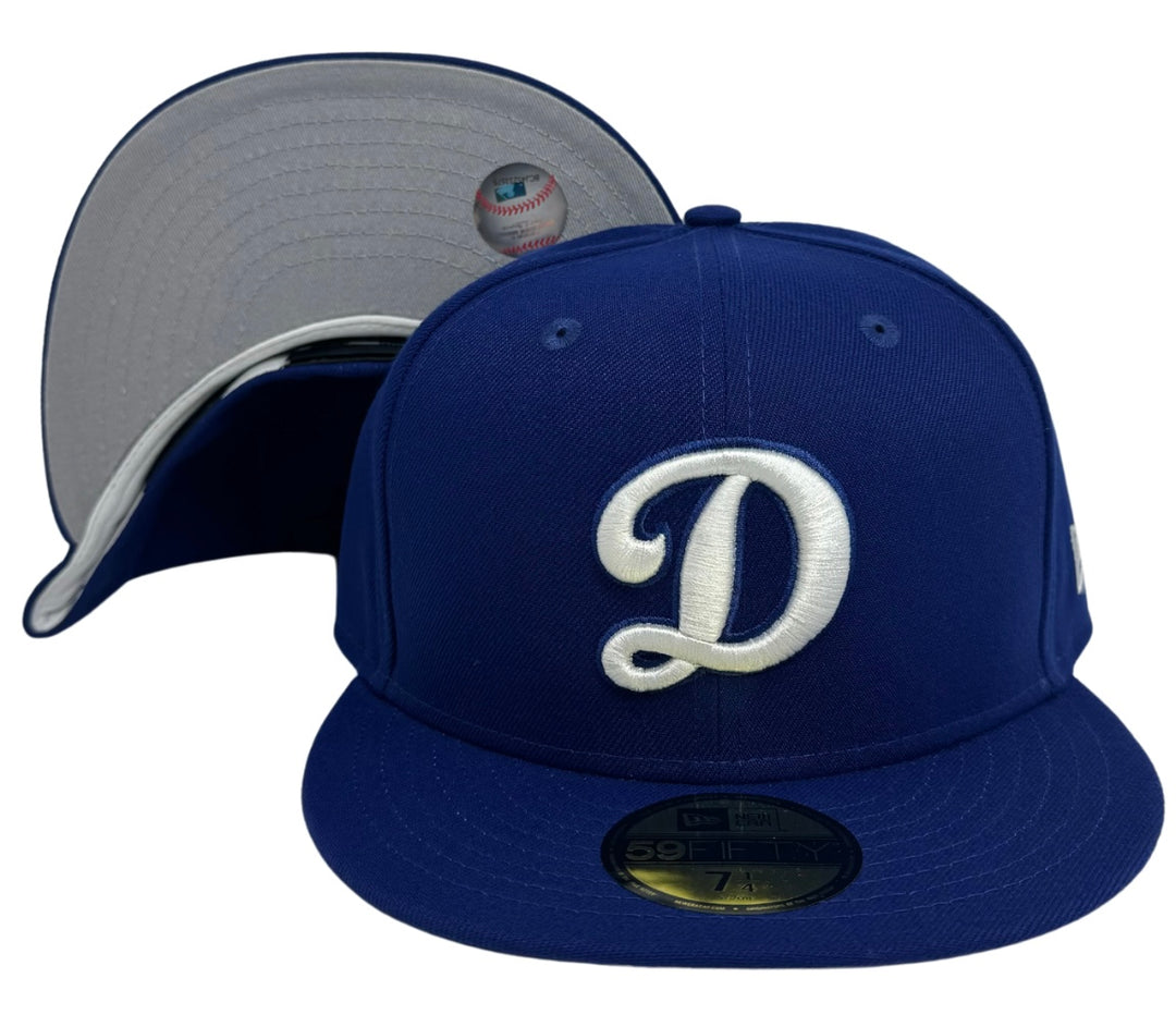 Los Angeles Dodgers D Logo Fitted 59Fifty New Era Blue Cap Hat Grey UV - THE 4TH QUARTER