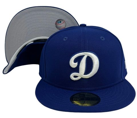 Los Angeles Dodgers D Logo Fitted 59Fifty New Era Blue Cap Hat Grey UV