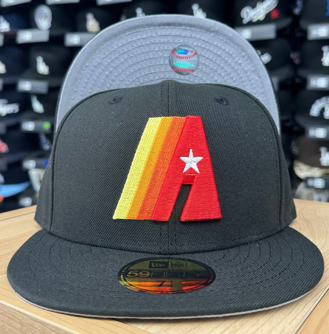 Houston Astros Fitted New Era 59Fifty Black Cap Hat Grey UV - THE 4TH QUARTER