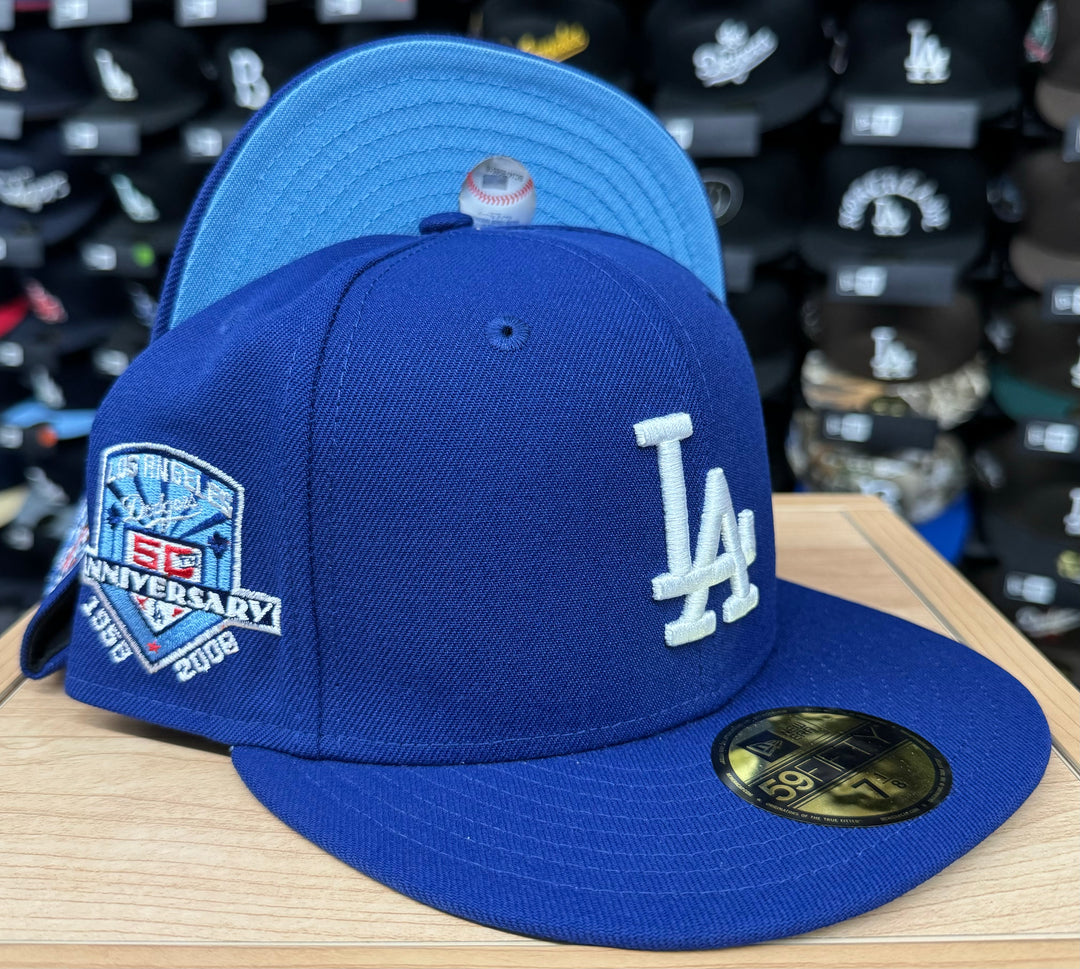 Los Angeles Dodgers Fitted New Era 59Fifty 50th Anniv. Blue Cap Hat. Sky UV - THE 4TH QUARTER
