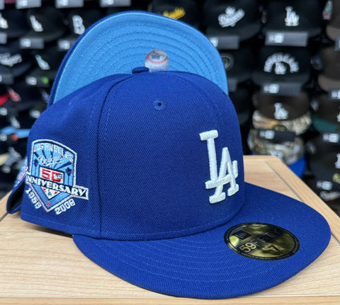 Los Angeles Dodgers Fitted New Era 59Fifty 50th Anniv. Blue Cap Hat. Sky UV