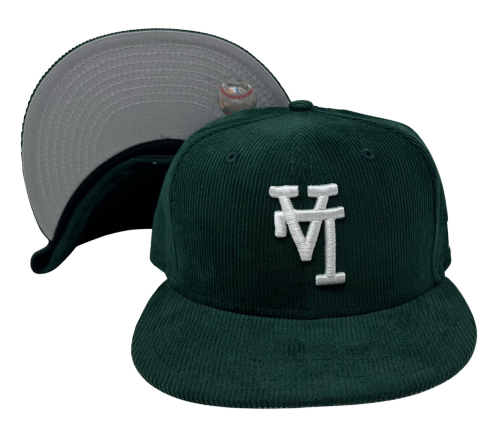 Dodgers Fitted Upside Down New Era 59Fifty Green Corduroy Cap Hat Grey UV - THE 4TH QUARTER