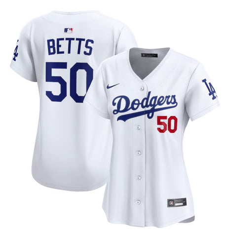 Los Angeles Dodgers Womens #50 Betts White Home Limited Jersey
