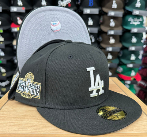 Los Angeles Dodgers Fitted New Era 59Fifty 2020 Champions Black Cap Hat. Grey UV
