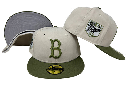 Brooklyn Dodgers Fitted New Era 59Fifty 1955 Champs Stone Olive Cap Hat GREY UV