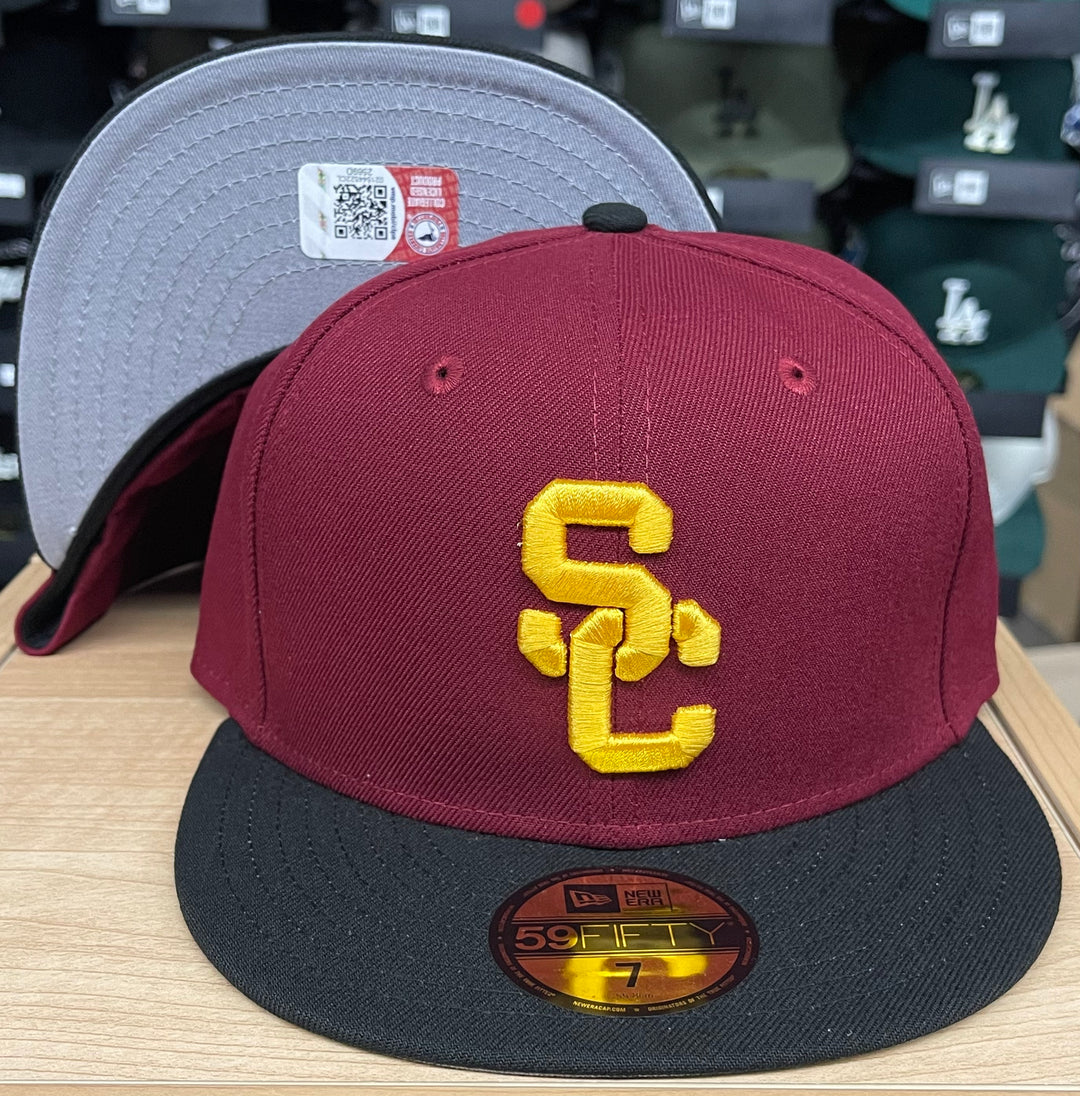 USC Trojans Fitted New Era 59Fifty Burgundy Black Cap Hat Grey UV - THE 4TH QUARTER