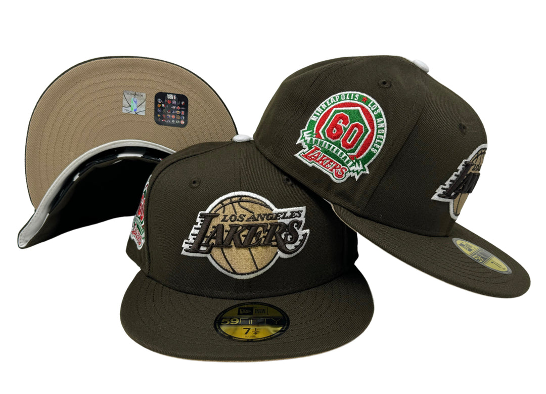 Los Angeles Lakers Fitted New Era 59Fifty 60th Anniversary Brown Cap Hat Camel UV - THE 4TH QUARTER