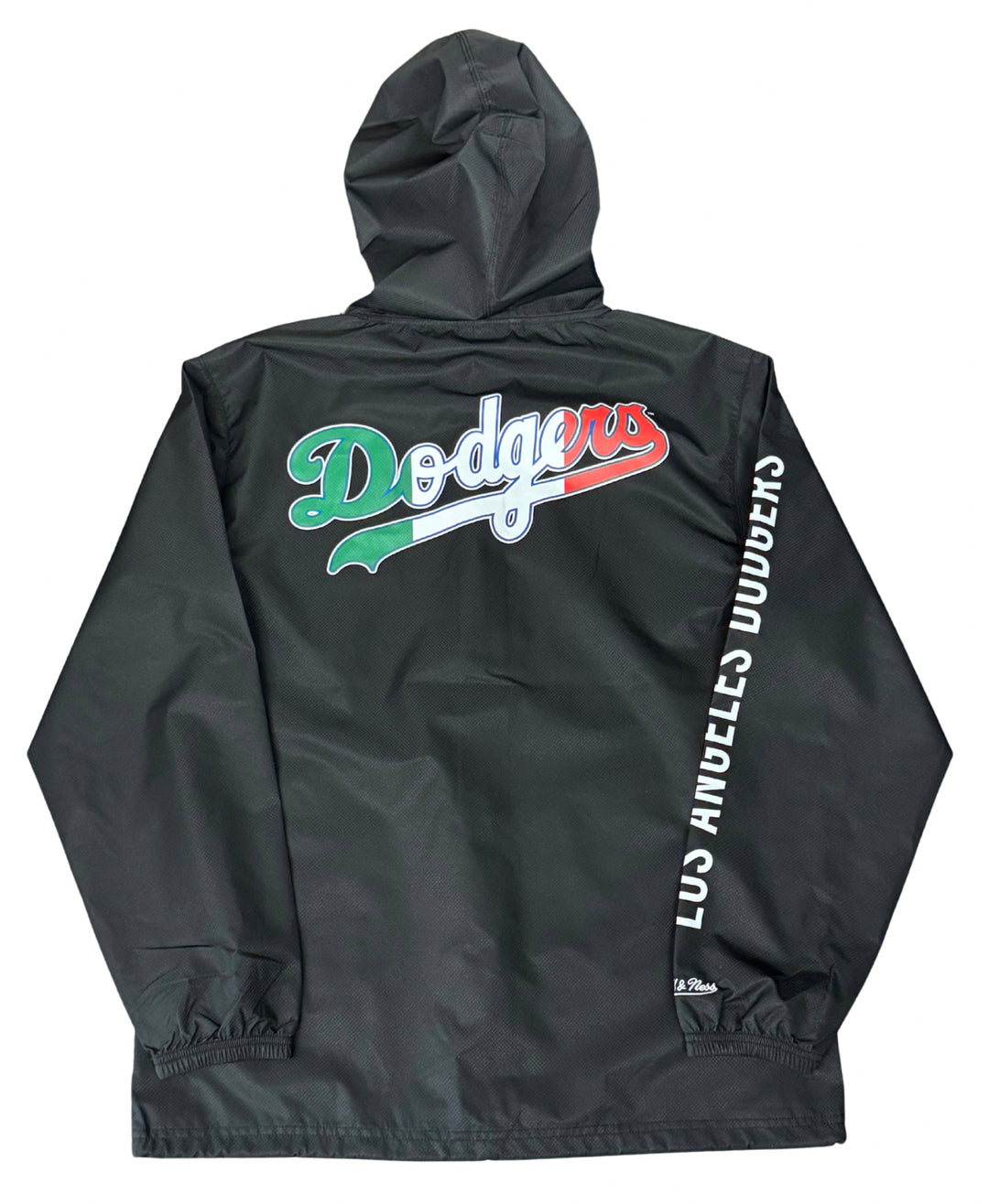 Los Angeles Dodgers Mens Mitchell &amp; Ness Mexico Wordmark Hooded Coaches Jacket Black - THE 4TH QUARTER