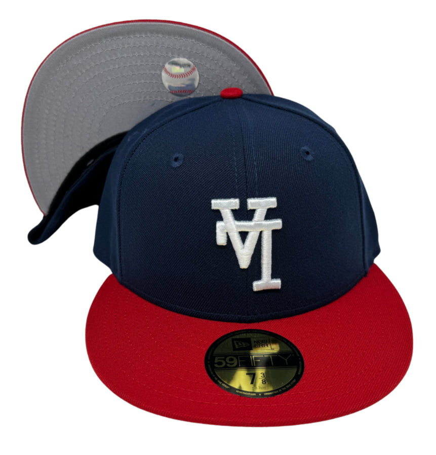 Los Angeles Dodgers Fitted New Era 59FIFTY Upside Down Navy Red Cap Hat Grey UV - THE 4TH QUARTER