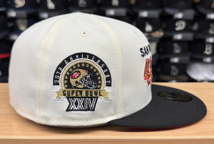 San Francisco 49ers Fitted New Era 59Fifty 30th Chrome Black Cap Hat Red UV - THE 4TH QUARTER