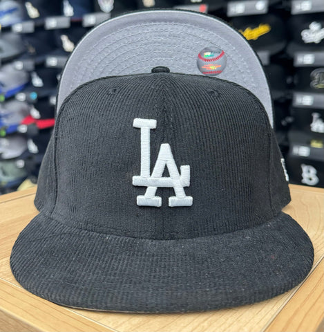 Los Angeles Dodgers Fitted New Era 59Fifty Black Corduroy Hat. Grey UV