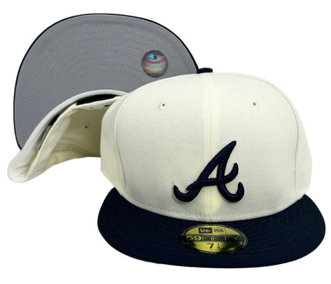 Atlanta Braves Fitted 59Fifty New Era Chrome Navy Cap Hat Grey UV