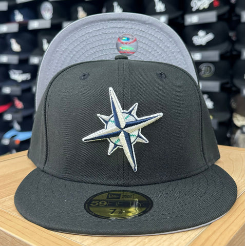 Seattle Mariners Fitted New Era 59Fifty Black Cap Hat Grey UV