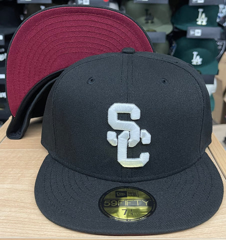 USC Trojans Fitted New Era 59Fifty Black Cap Hat Burgundy UV
