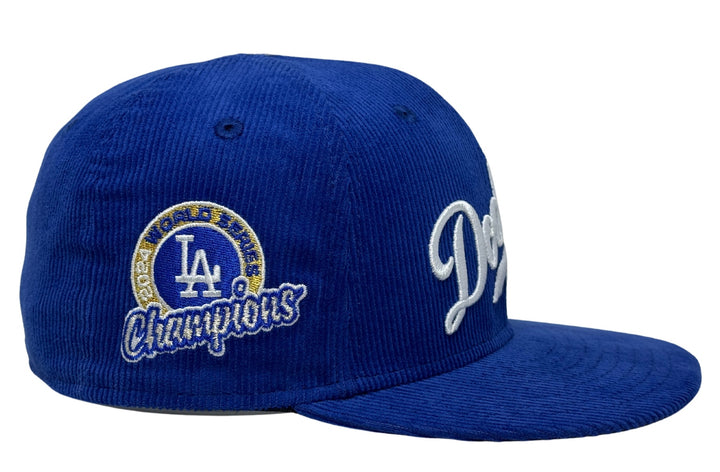 Los Angeles Dodgers Wordmark Fitted New Era 59Fifty 2024 WSC Circle Blue Corduroy Cap Hat Grey UV - THE 4TH QUARTER