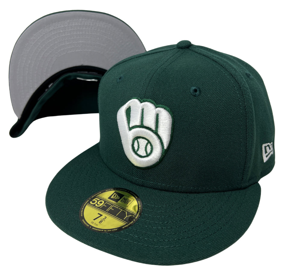 Milwaukee Brewers Fitted New Era 59FIFTY Dark Green Cap Hat Grey UV - THE 4TH QUARTER