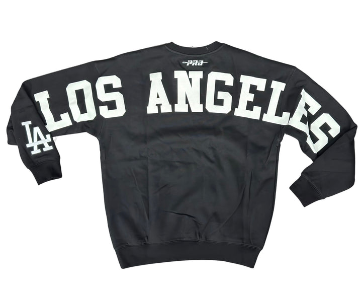 Los Angeles Dodgers Mens Sweatshirt Pro Standard Drop Shoulder Wingspan Crew Neck Fleece Black White - THE 4TH QUARTER