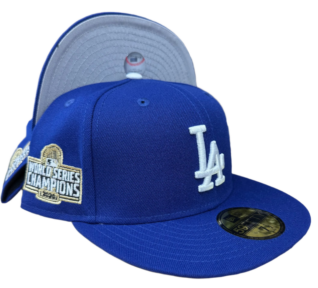 Los Angeles Dodgers Fitted New Era 59Fifty 2020 WS Trophy Blue Hat Cap Grey UV - THE 4TH QUARTER