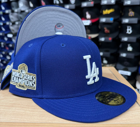 Los Angeles Dodgers Fitted New Era 59Fifty 2020 WS Trophy Blue Hat Cap Grey UV