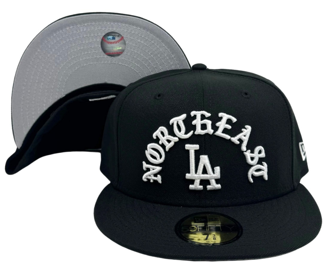 Los Angeles Dodgers Fitted New Era 59Fifty Gothic Northeast LA Black Cap Hat Grey UV - THE 4TH QUARTER