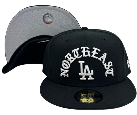 Los Angeles Dodgers Fitted New Era 59Fifty Northeast LA Black Cap Hat Grey UV