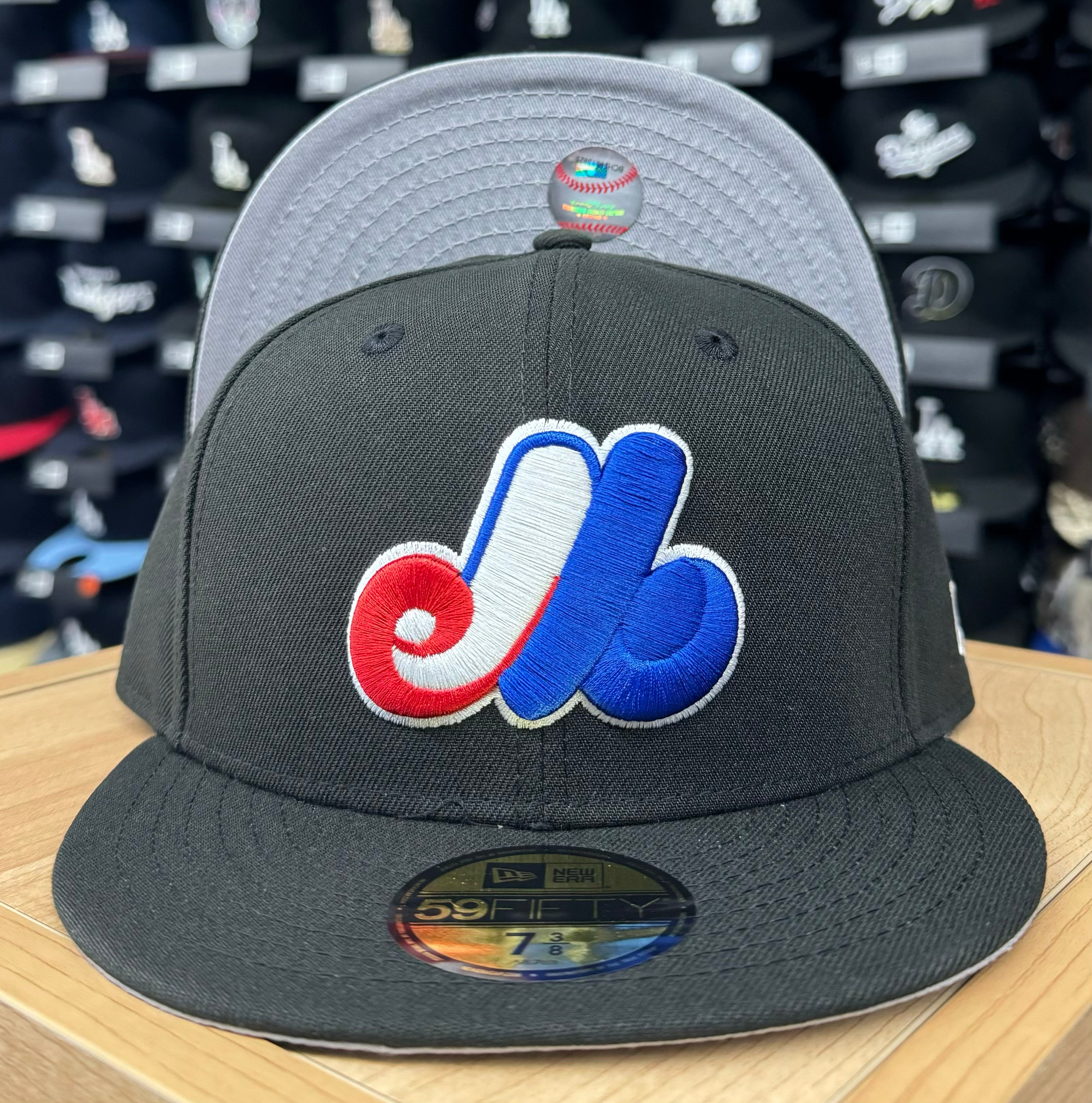 Montreal Expos Fitted New Era 59Fifty Black Cap Hat Grey UV | THE