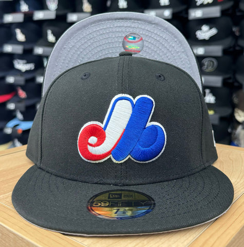 Montreal Expos Fitted New Era 59Fifty Black Cap Hat Grey UV