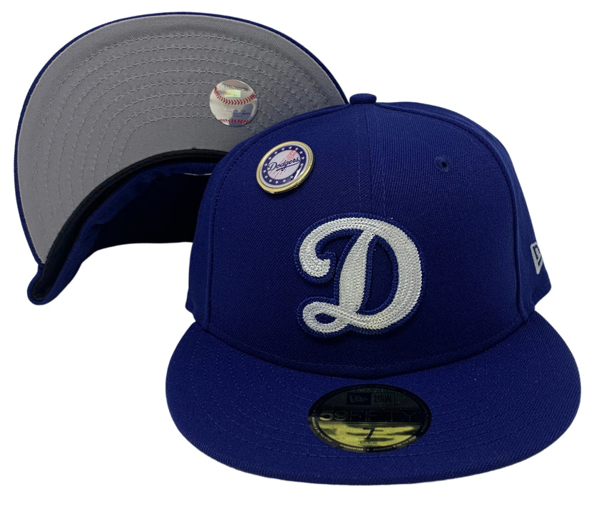 Los Angeles Dodgers Fitted New Era 59Fifty Pin D Logo Cap Hat Grey UV - THE 4TH QUARTER