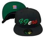 49ers New Era Fitted 59Fifty Mexico Script Black Hat Cap Green UV
