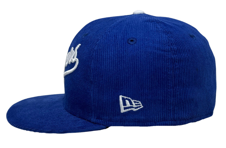 Los Angeles Dodgers Wordmark Fitted New Era 59Fifty 2024 WSC Circle Blue Corduroy Cap Hat Grey UV - THE 4TH QUARTER