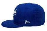 Los Angeles Dodgers Wordmark Fitted New Era 59Fifty 2024 WSC Circle Blue Corduroy Cap Hat Grey UV
