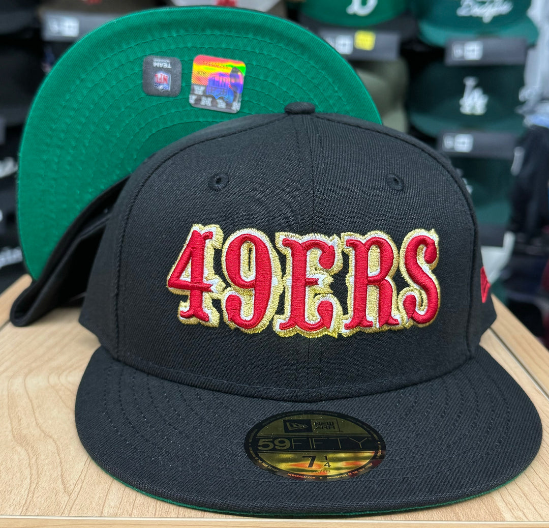 San Francisco 49ers Fitted New Era 59Fifty Block Black Cap Hat Green UV - THE 4TH QUARTER
