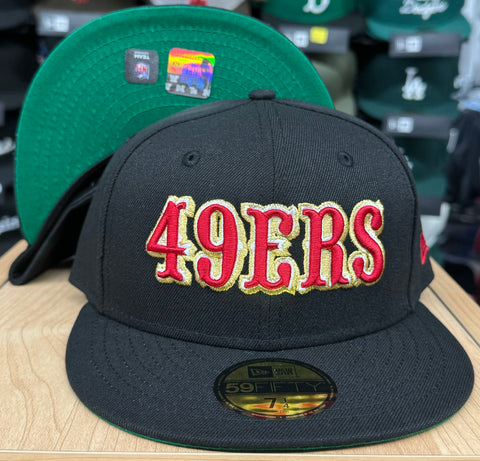 San Francisco 49ers Fitted New Era 59Fifty Block Black Cap Hat Green UV