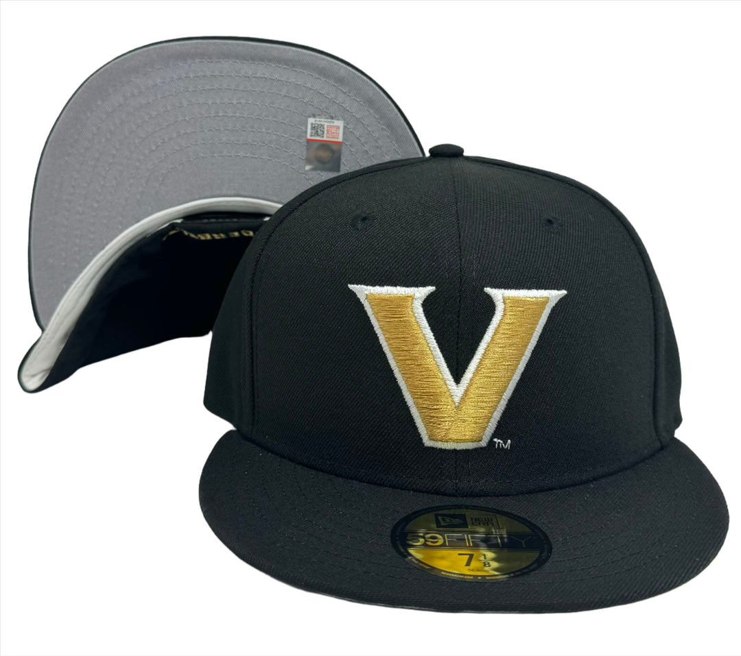 Vanderbilt Commodores Fitted 59Fifty New Era Black Cap Hat Grey UV - THE 4TH QUARTER