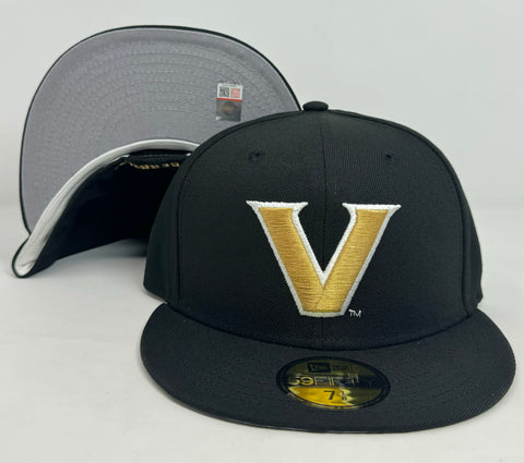 Vanderbilt Commodores Fitted 59Fifty New Era Black Cap Hat Grey UV