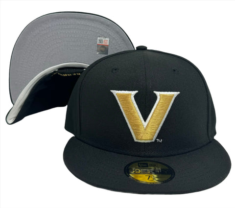 Vanderbilt Commodores Fitted 59Fifty New Era Black Cap Hat Grey UV