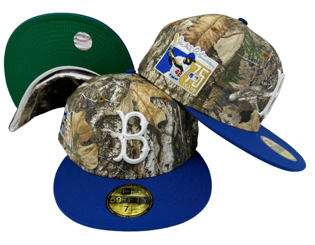 Brooklyn Dodgers Fitted New Era 59Fifty 75th Jackie Realtree Blue Cap Hat Green UV - THE 4TH QUARTER